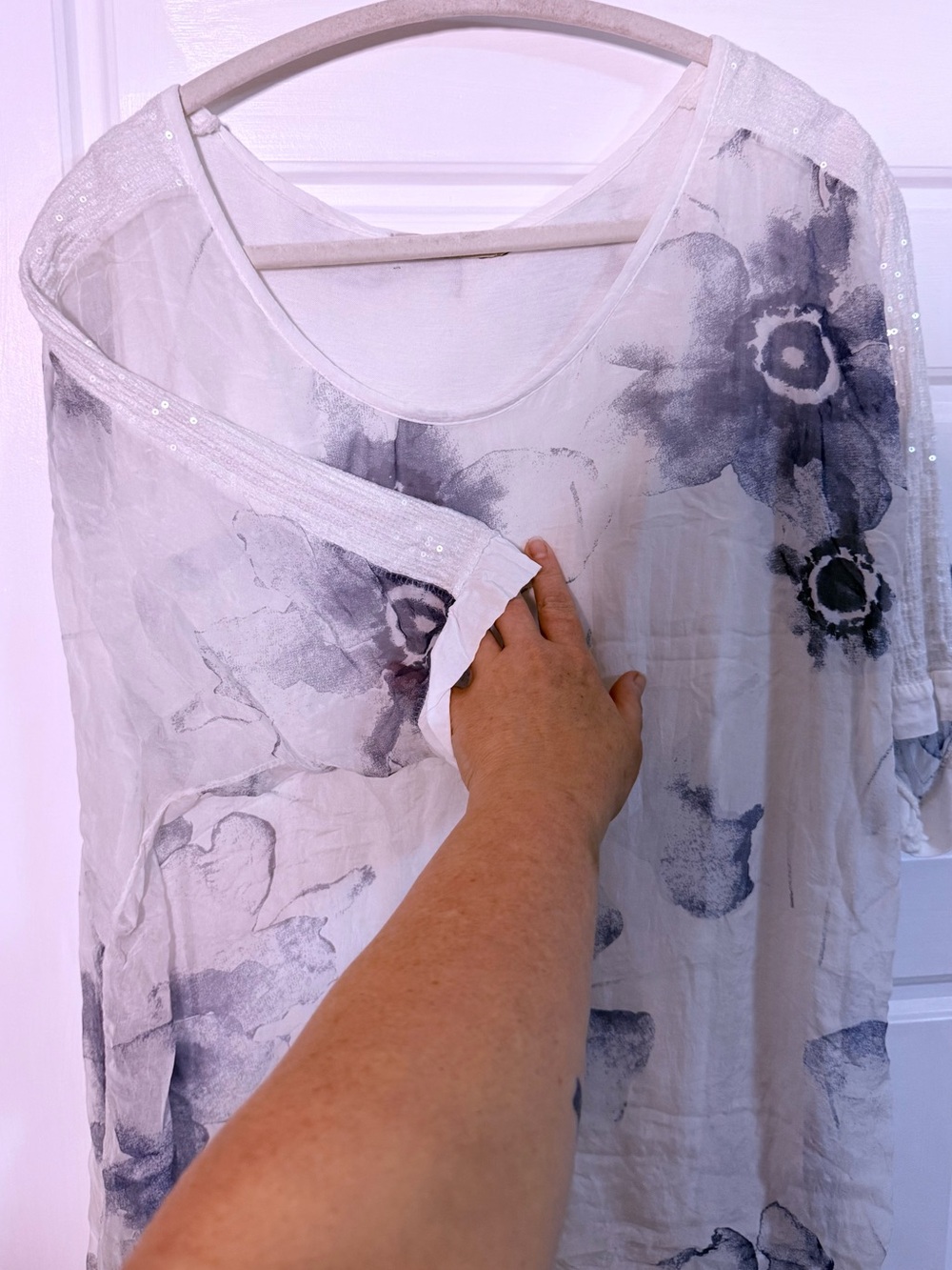 Silk and Sparkle Women’s Floral Print White Tunic Top made in Italy Stunning!
